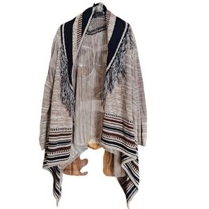 HANNAH  CARDIGAN SWEATER Women's M FRINGE BOHO NEUTRAL